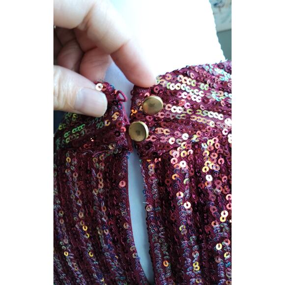 Glam Christmas sequin halterneck top sleeveless red Gold Shimmer SZ M holiday - Picture 7 of 8